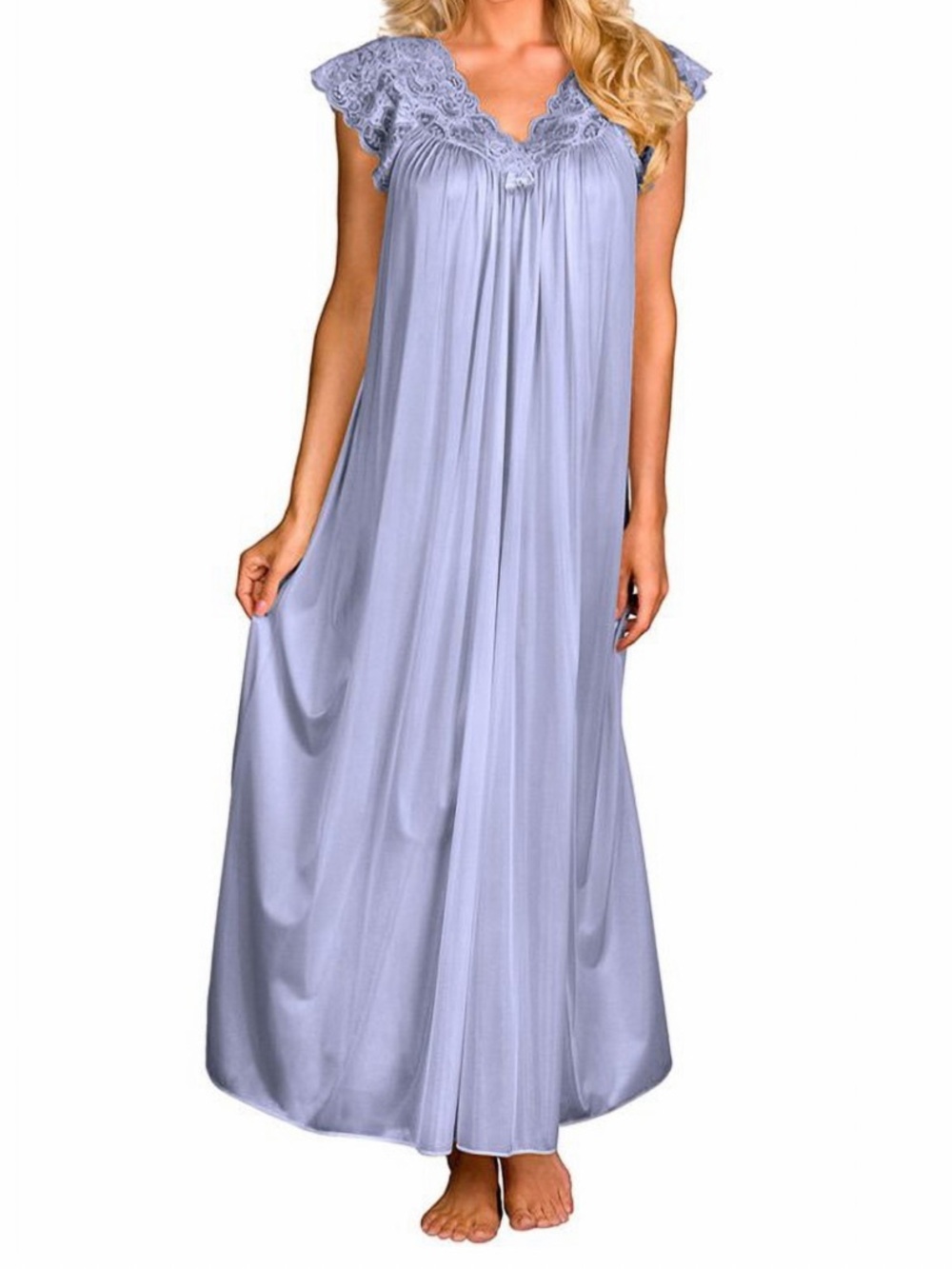 Lace-Trim Long Nightgown - Lavender